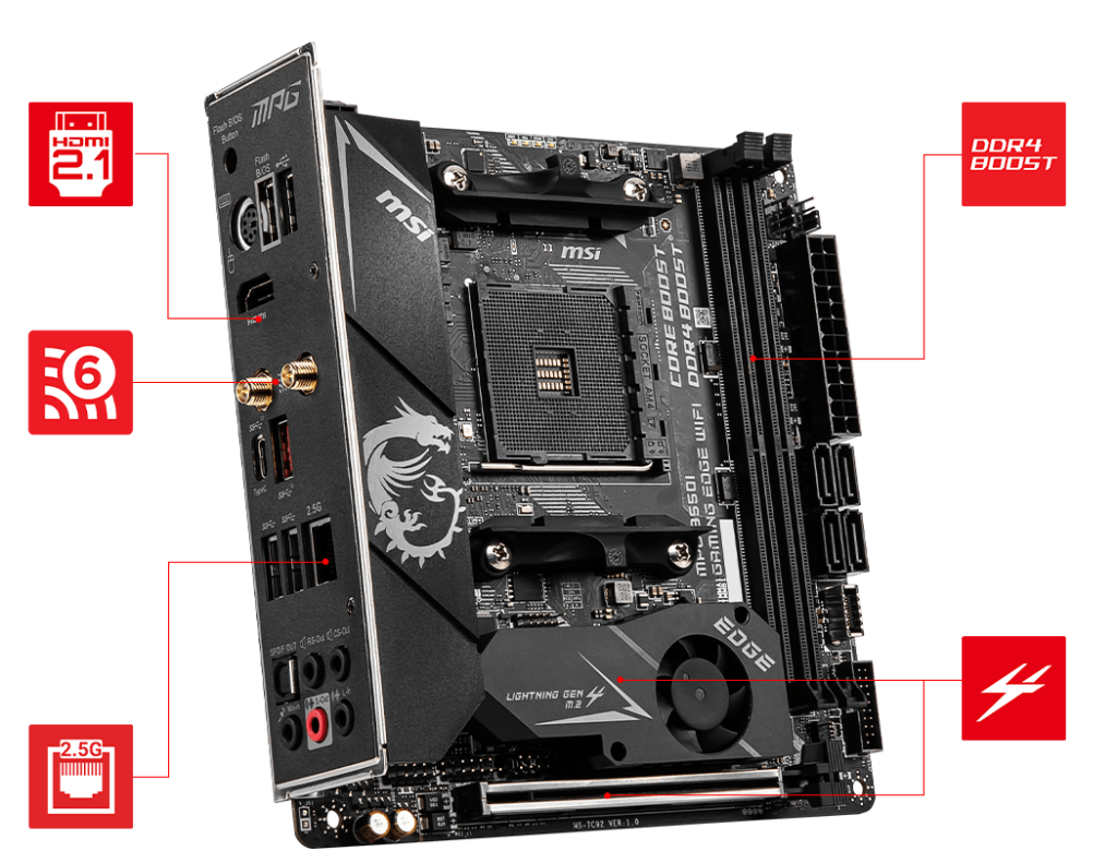 MSI B550I Gaming Edge WiFi - Placa Madre Mini ITX, Soporte para AMD AM4, PCIe 4.0, RGB, Ideal para Construcciones Compactas y Gaming de Alto Rendimiento