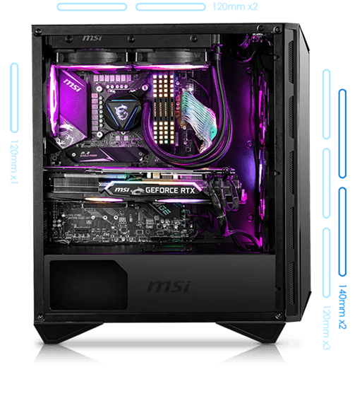 MSI MPG GUNGNIR 110R - Kit de Gabinete ATX con Ventilación RGB, Vidrio Templado y Espacio para 6 Ventiladores, Ideal para Ensamblaje de PCs Gaming