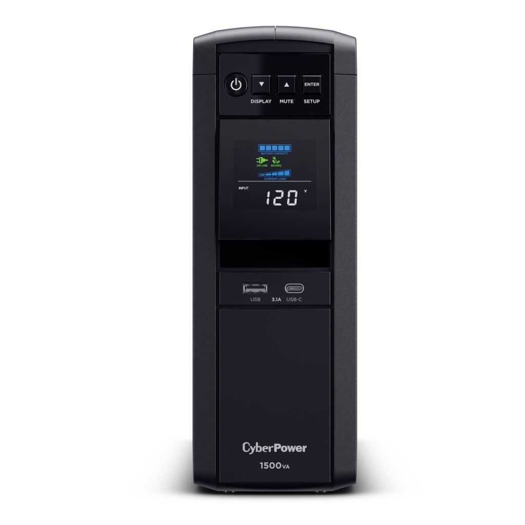 CyberPower CP1500PFCLCD - UPS Interactivo de 1500VA, Regulador de Voltaje con Pantalla LCD, Salida Senoidal Pura, Ideal para Protección de Equipos Electrónicos y Gaming