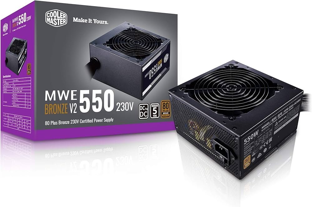 Cooler Master MWE Bronze 550W - Fuente de Poder 80 Plus Bronce, Eficiencia Energética y Rendimiento Confiable para Gaming y PCs de Oficina