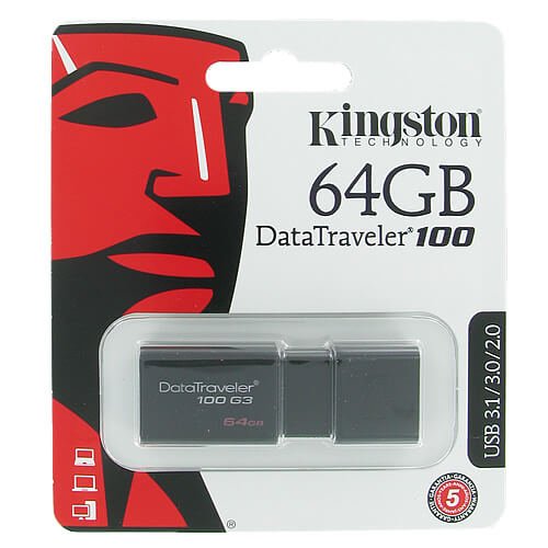 Kingston DataTraveler 100 G3 64GB USB 3.0 - Pendrive Ultra Rápido con Velocidades de Lectura hasta 100 MB/s, Ideal para Almacenamiento de Archivos y Copias de Seguridad