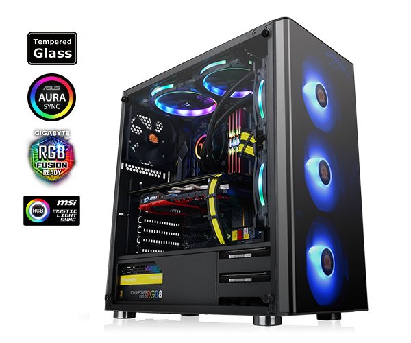 Thermaltake V200 RGB - Gabinete ATX con Ventanas Templadas, Iluminación RGB y Ventilación Óptima para Gaming y Creación de Contenido